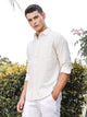 Thomas Scott Men Cream Slim Fit Long Sleeves Spread Collar Linen Casual Shirt