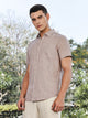 Thomas Scott Men Brown Slim Fit Short Sleeves Spread Collar Linen Casual Shirt