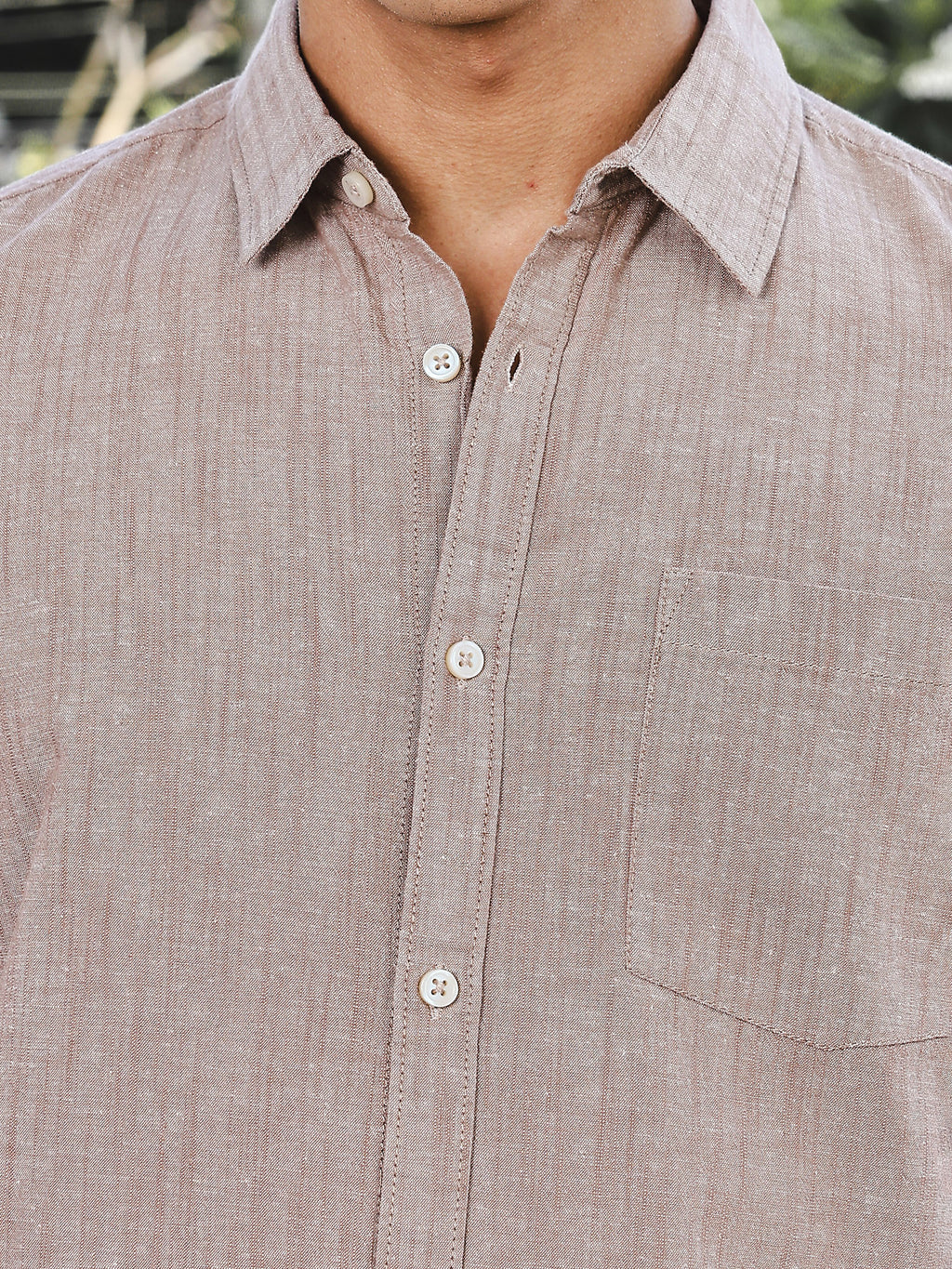 Thomas Scott Men Brown Slim Fit Short Sleeves Spread Collar Linen Casual Shirt