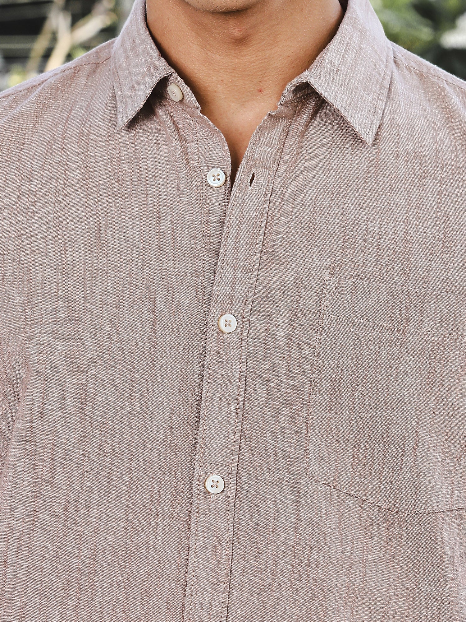 Thomas Scott Men Brown Slim Fit Short Sleeves Spread Collar Linen Casual Shirt