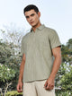 Thomas Scott Men LightOlive Slim Fit Short Sleeves Spread Collar Linen Casual Shirt