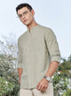 Thomas Scott Men LightOlive Slim Fit Long Sleeves Mandarin Collar Linen Casual Shirt