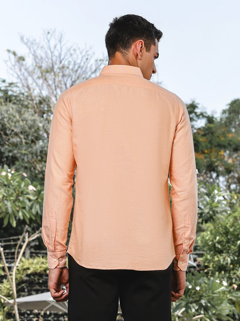Thomas Scott Men Orange Slim Fit Long Sleeves Button-Down Collar Oxford Casual Shirt