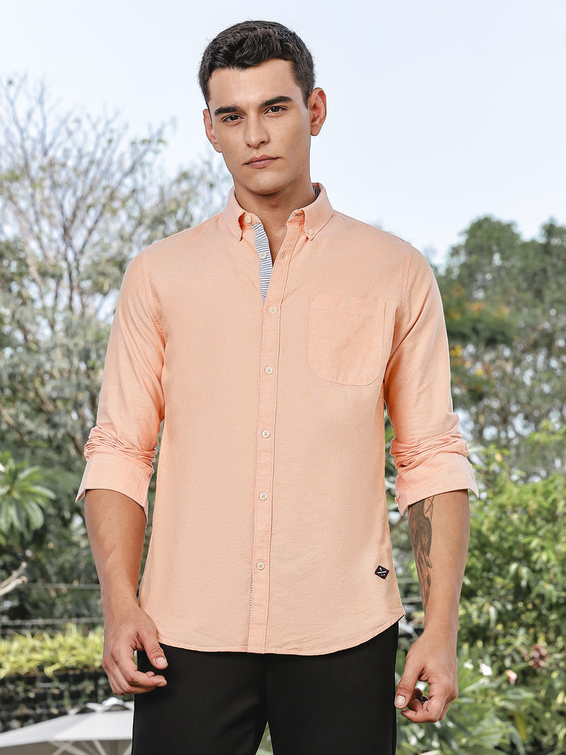 Thomas Scott Men Orange Slim Fit Long Sleeves Button-Down Collar Oxford Casual Shirt