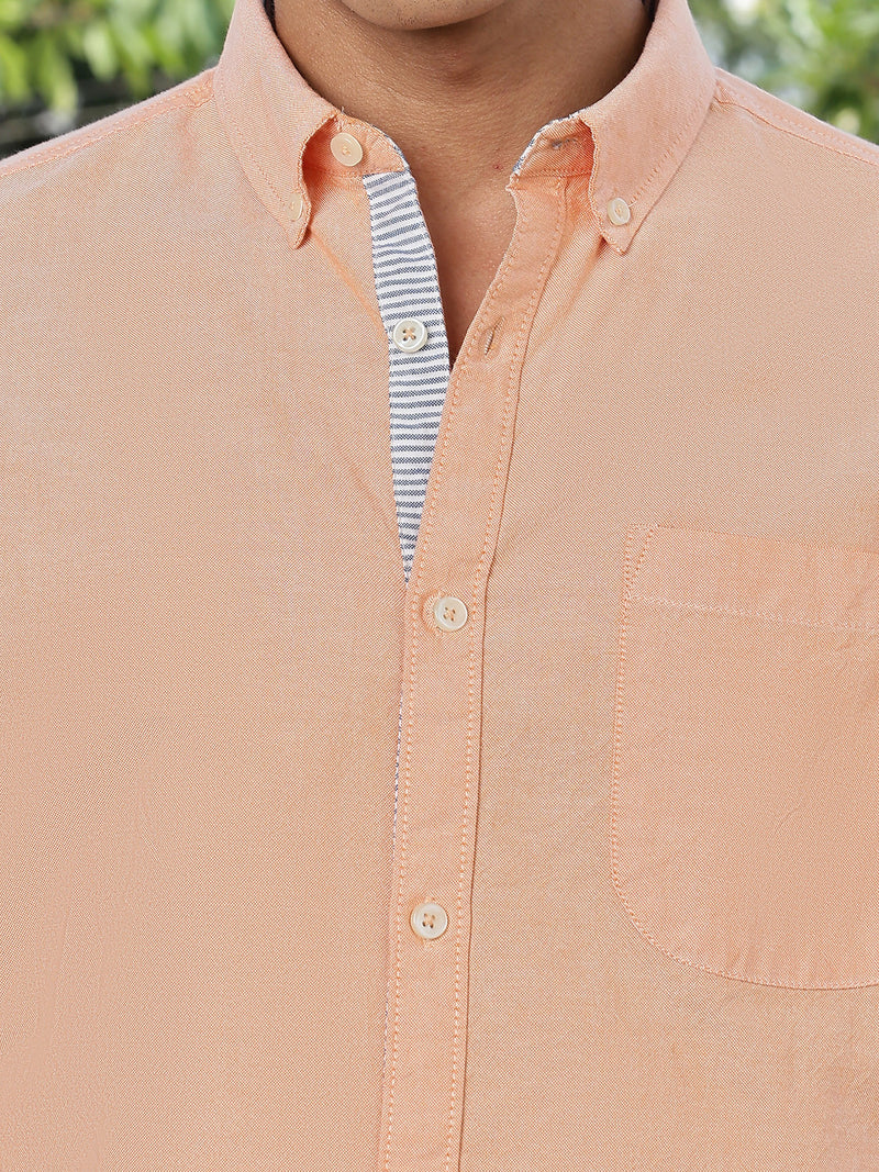 Thomas Scott Men Orange Slim Fit Long Sleeves Button-Down Collar Oxford Casual Shirt