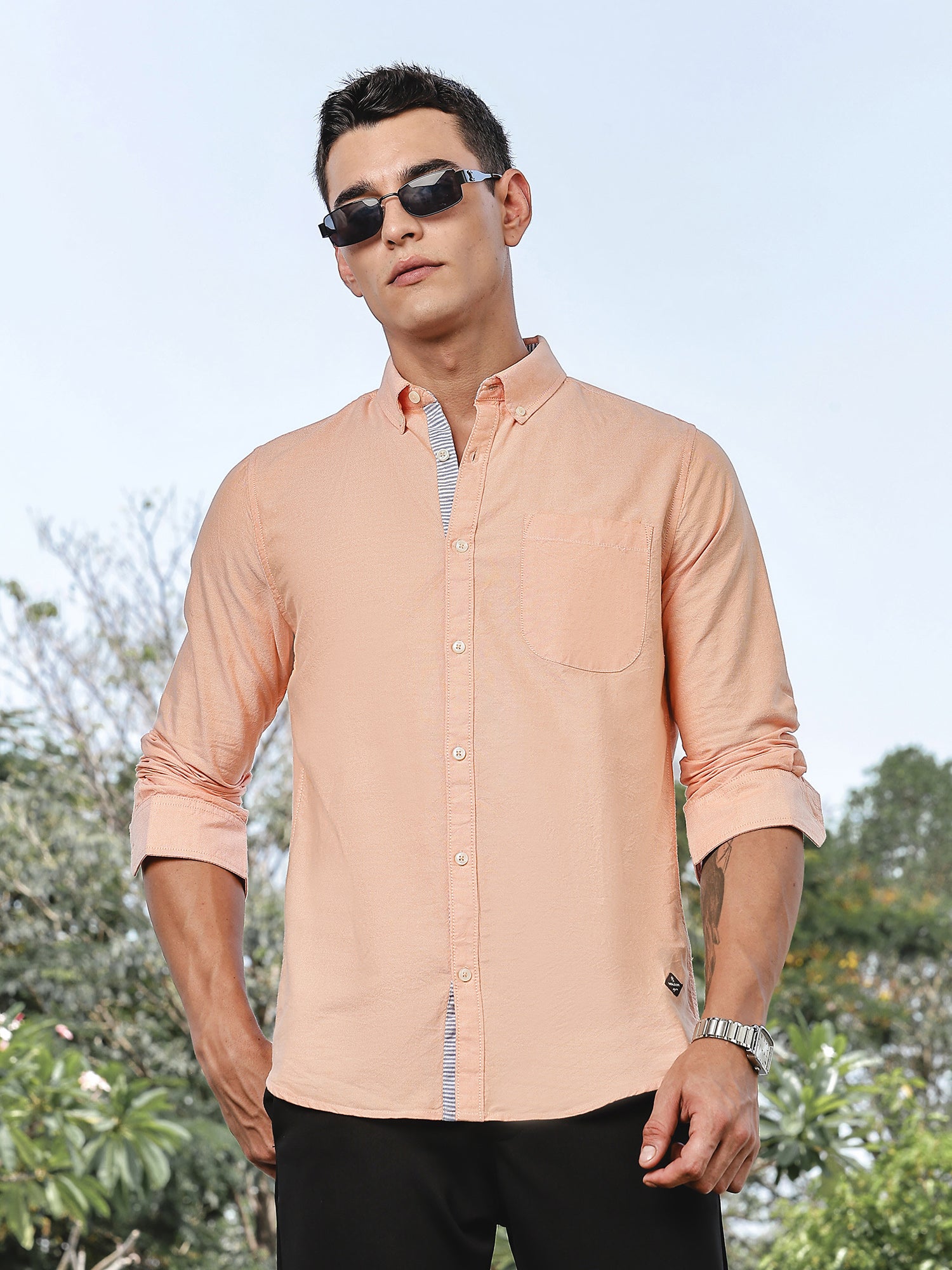 Thomas Scott Men Orange Slim Fit Long Sleeves Button-Down Collar Oxford Casual Shirt