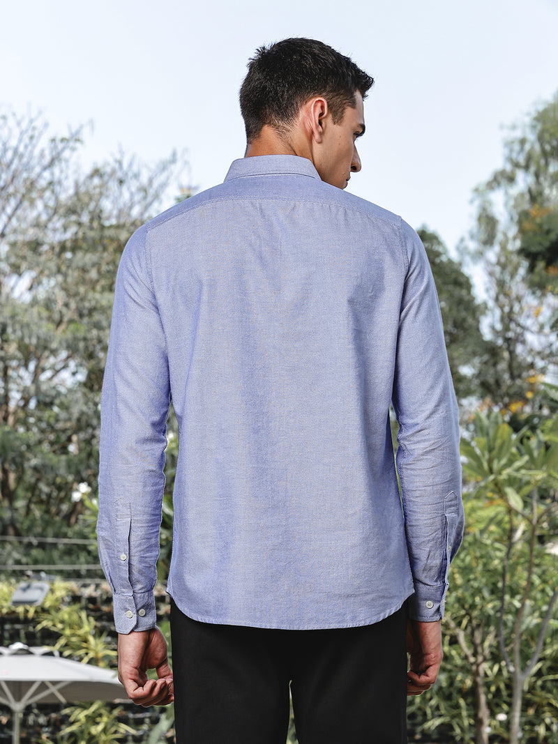 Thomas Scott Men InkBlue Slim Fit Long Sleeves Button-Down Collar Oxford Casual Shirt