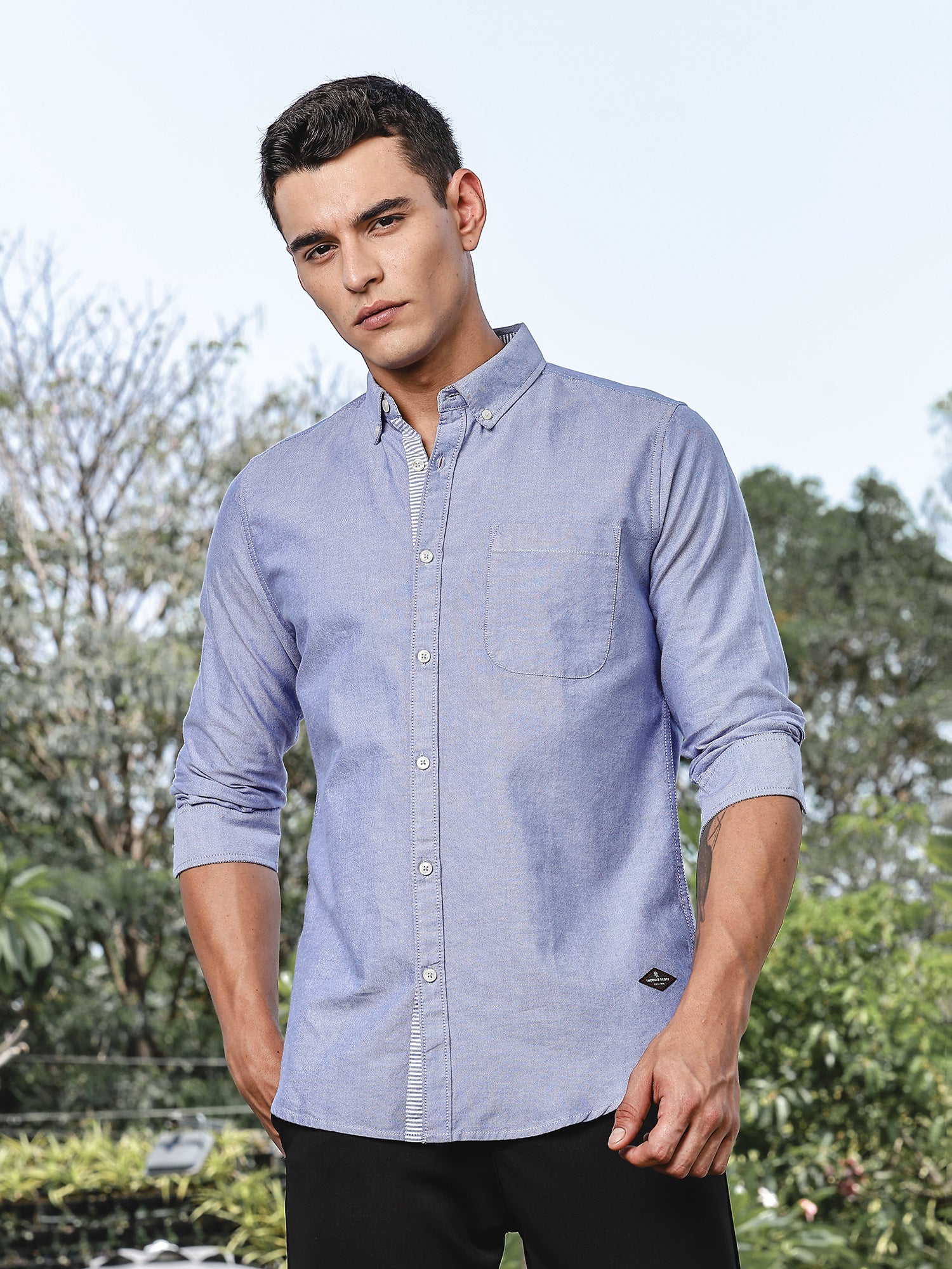 Thomas Scott Men InkBlue Slim Fit Long Sleeves Button-Down Collar Oxford Casual Shirt
