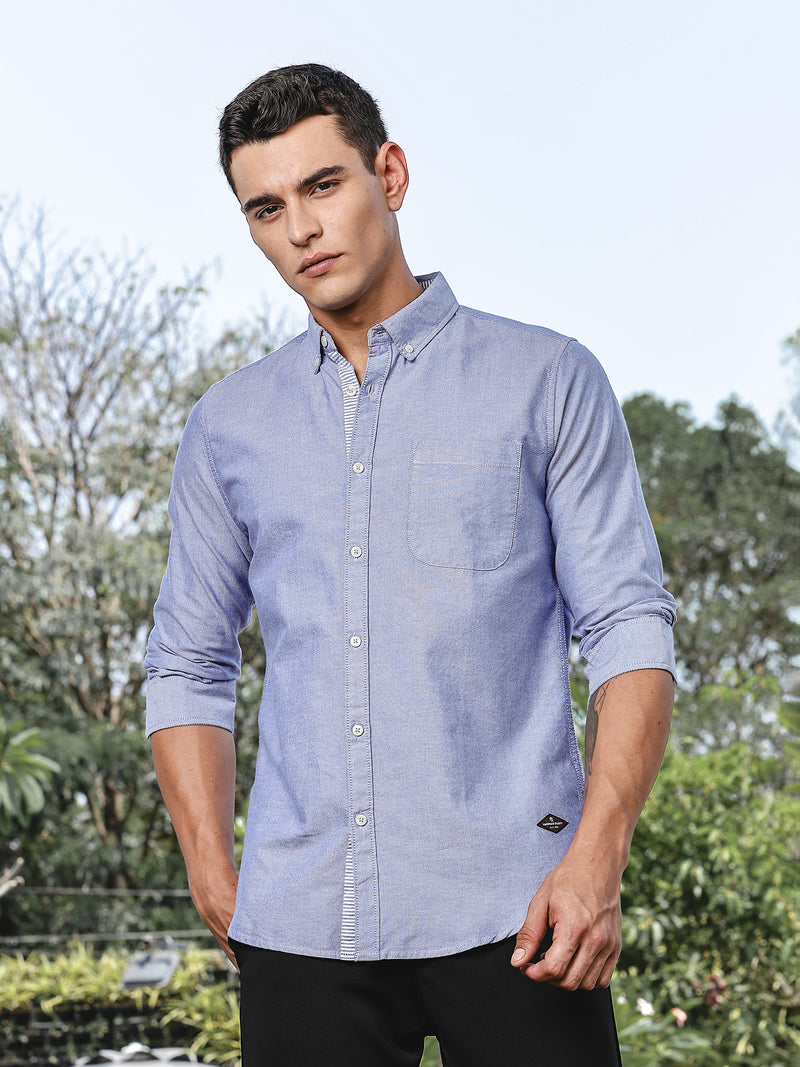 Thomas Scott Men InkBlue Slim Fit Long Sleeves Button-Down Collar Oxford Casual Shirt