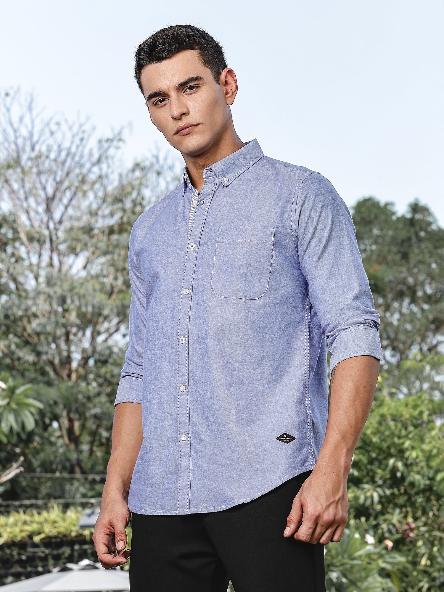 Thomas Scott Men InkBlue Slim Fit Long Sleeves Button-Down Collar Oxford Casual Shirt