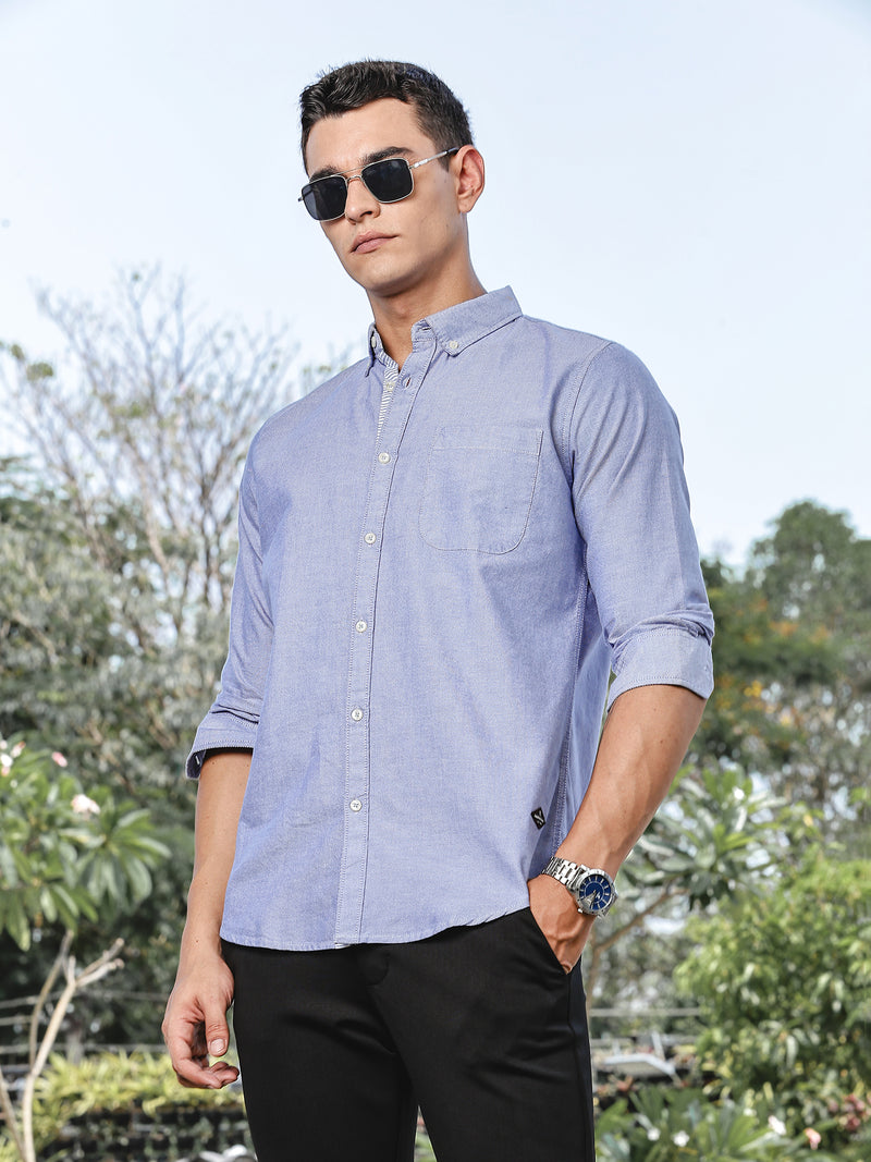 Thomas Scott Men InkBlue Slim Fit Long Sleeves Button-Down Collar Oxford Casual Shirt