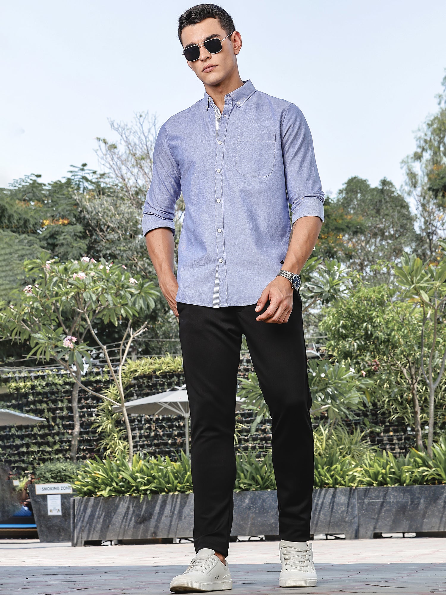 Thomas Scott Men InkBlue Slim Fit Long Sleeves Button-Down Collar Oxford Casual Shirt