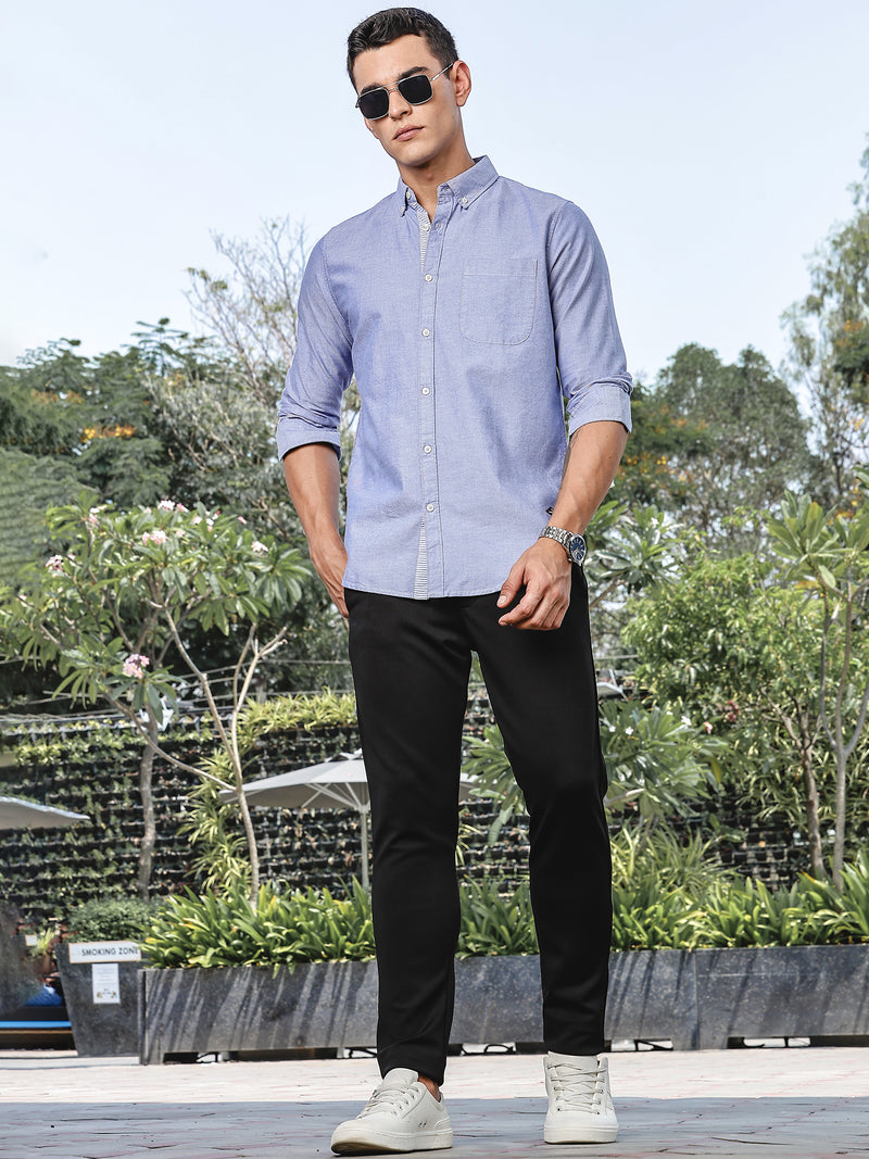 Thomas Scott Men InkBlue Slim Fit Long Sleeves Button-Down Collar Oxford Casual Shirt
