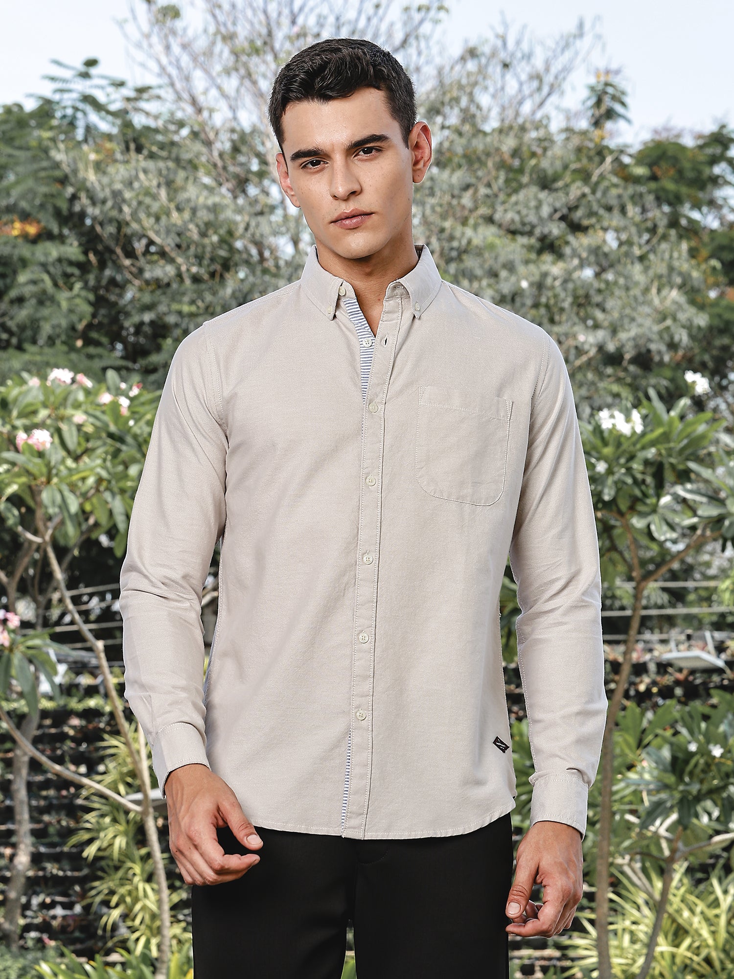 Thomas Scott Men Beige Slim Fit Long Sleeves Button-Down Collar Oxford Casual Shirt