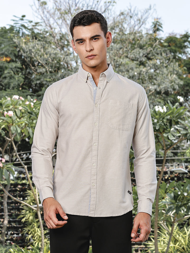 Thomas Scott Men Beige Slim Fit Long Sleeves Button-Down Collar Oxford Casual Shirt