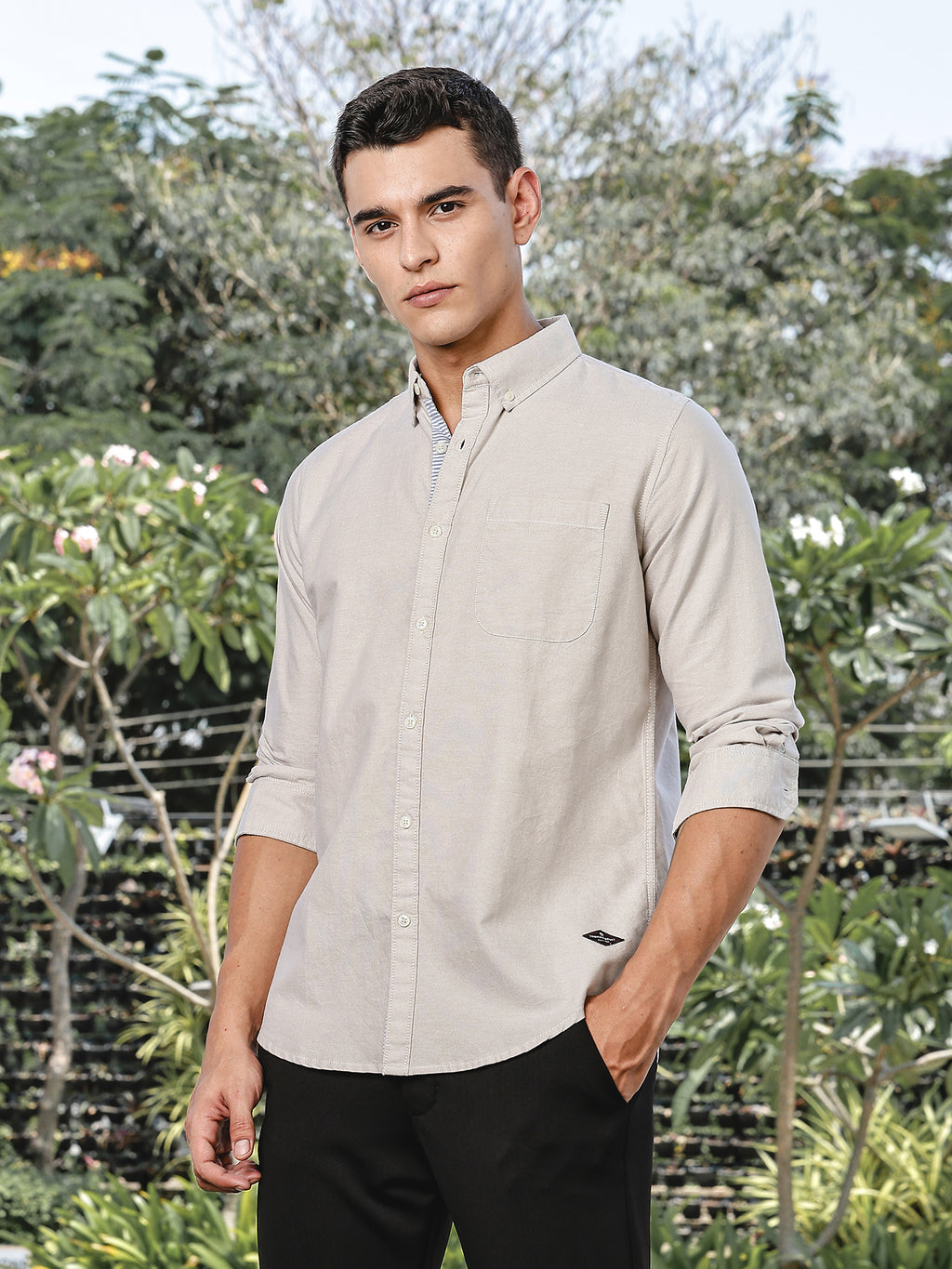 Thomas Scott Men Beige Slim Fit Long Sleeves Button-Down Collar Oxford Casual Shirt