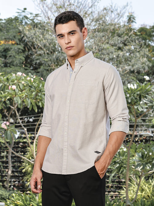 Thomas Scott Men Beige Slim Fit Long Sleeves Button-Down Collar Oxford Casual Shirt