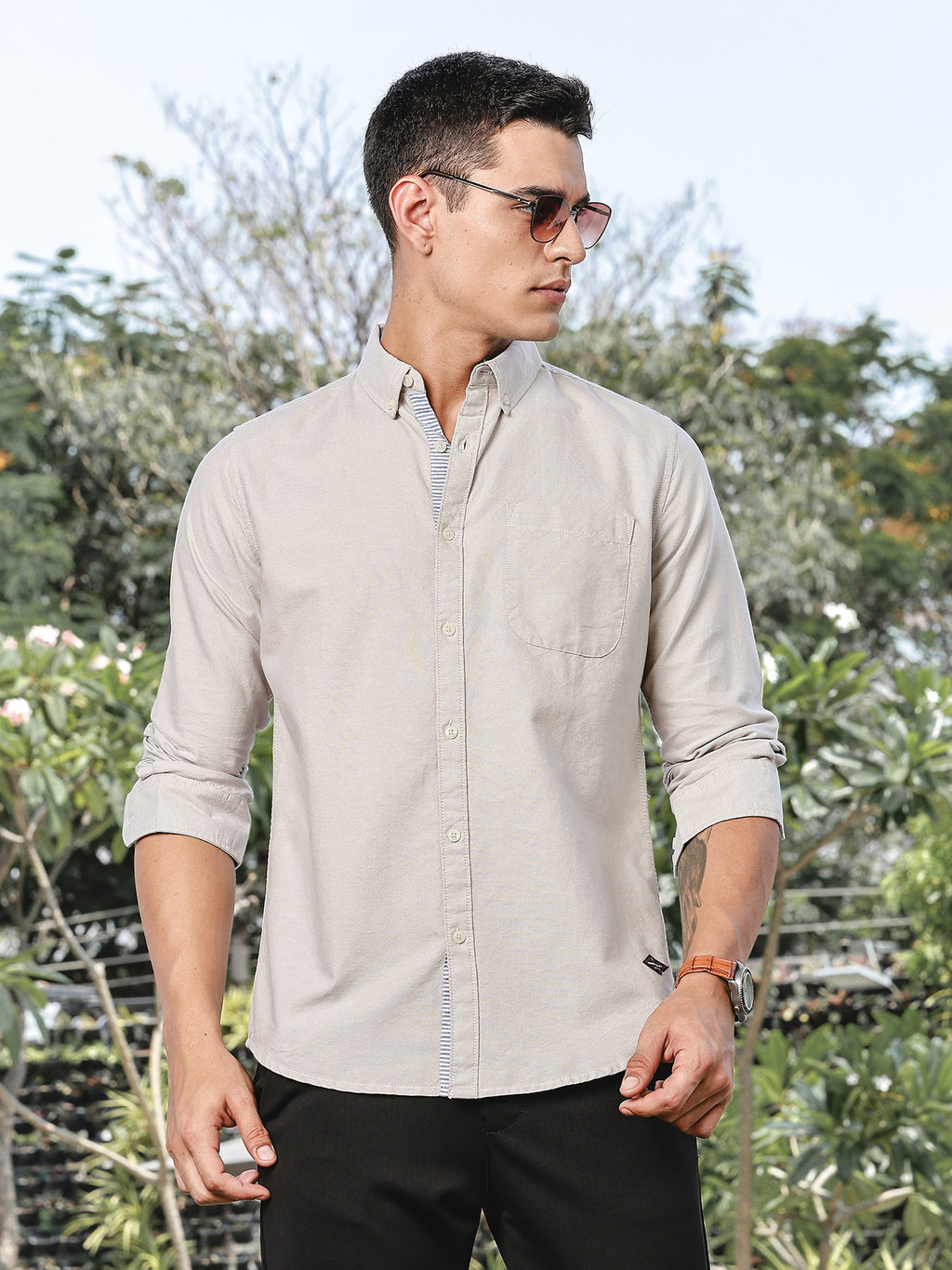 Thomas Scott Men Beige Slim Fit Long Sleeves Button-Down Collar Oxford Casual Shirt