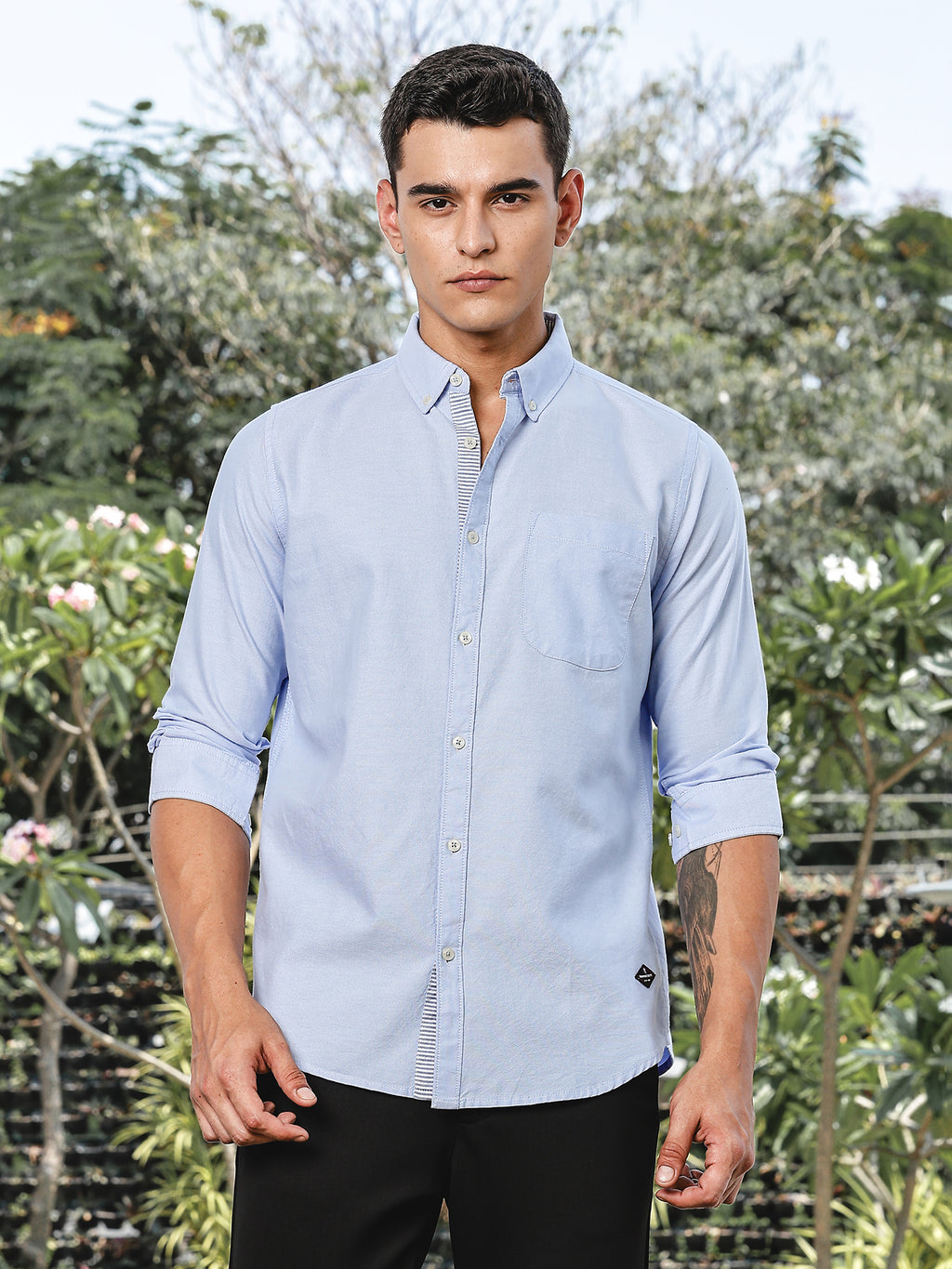 Thomas Scott Men SkyBlue Slim Fit Long Sleeves Button-Down Collar Oxford Casual Shirt
