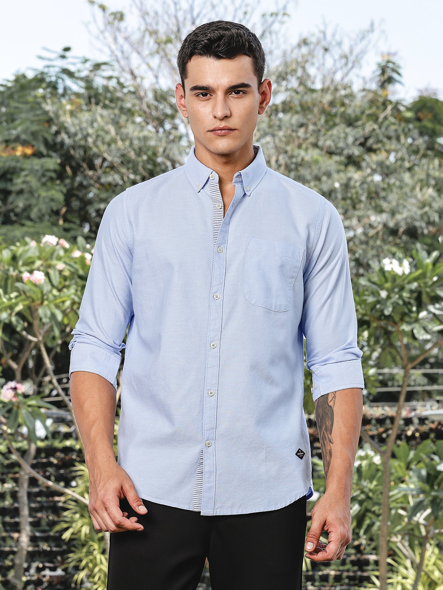 Thomas Scott Men SkyBlue Slim Fit Long Sleeves Button-Down Collar Oxford Casual Shirt