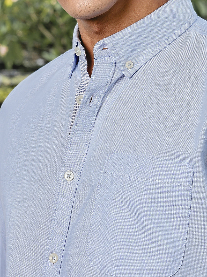 Thomas Scott Men SkyBlue Slim Fit Long Sleeves Button-Down Collar Oxford Casual Shirt