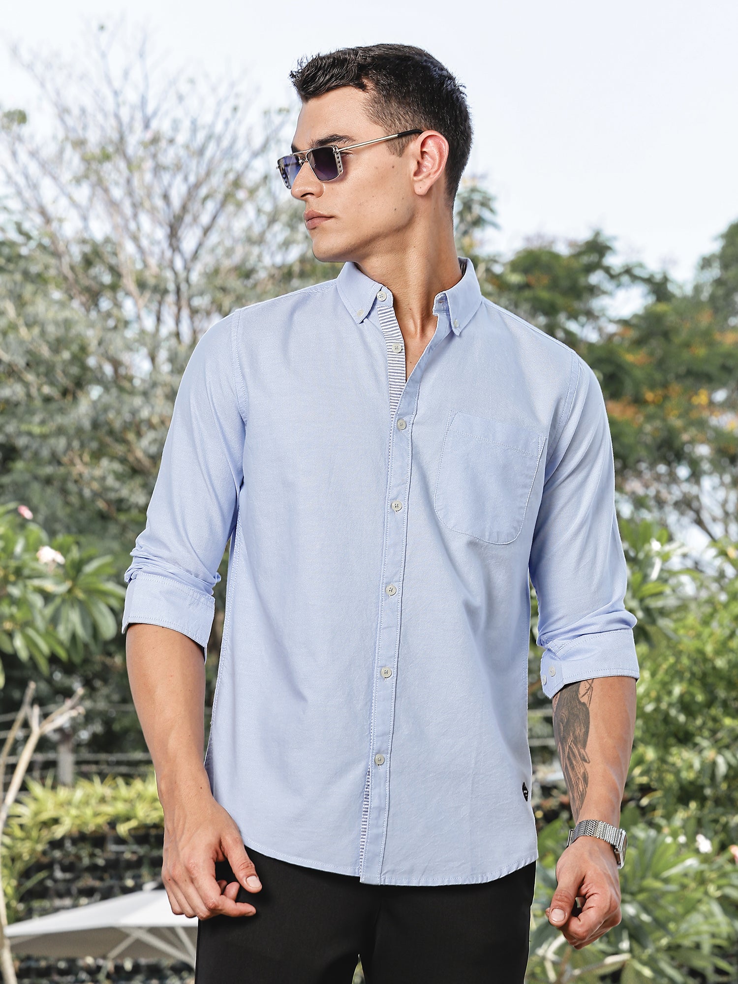 Thomas Scott Men SkyBlue Slim Fit Long Sleeves Button-Down Collar Oxford Casual Shirt