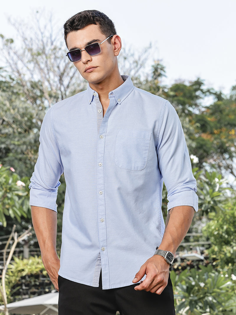 Thomas Scott Men SkyBlue Slim Fit Long Sleeves Button-Down Collar Oxford Casual Shirt
