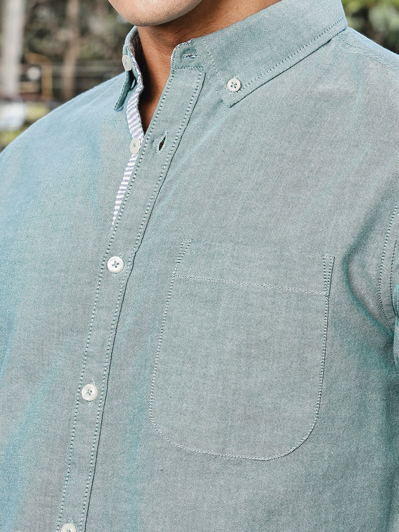 Thomas Scott Men DarkGreen Slim Fit Long Sleeves Button-Down Collar Oxford Casual Shirt