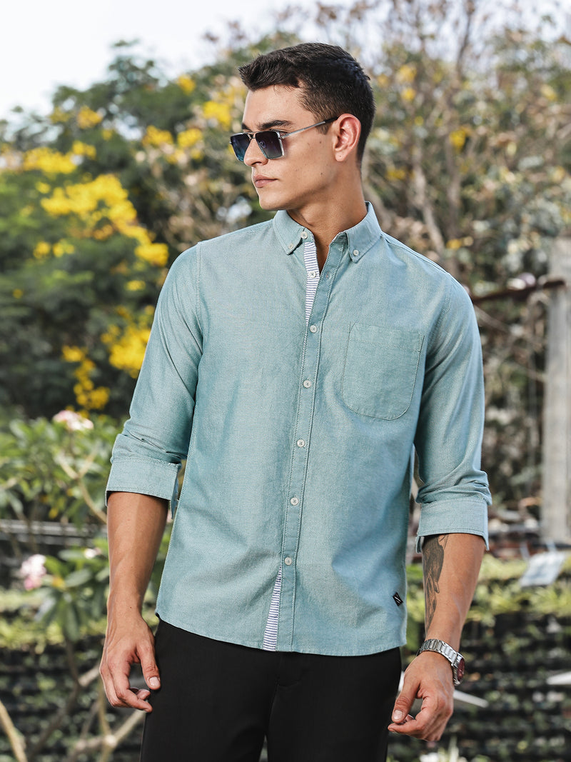 Thomas Scott Men DarkGreen Slim Fit Long Sleeves Button-Down Collar Oxford Casual Shirt