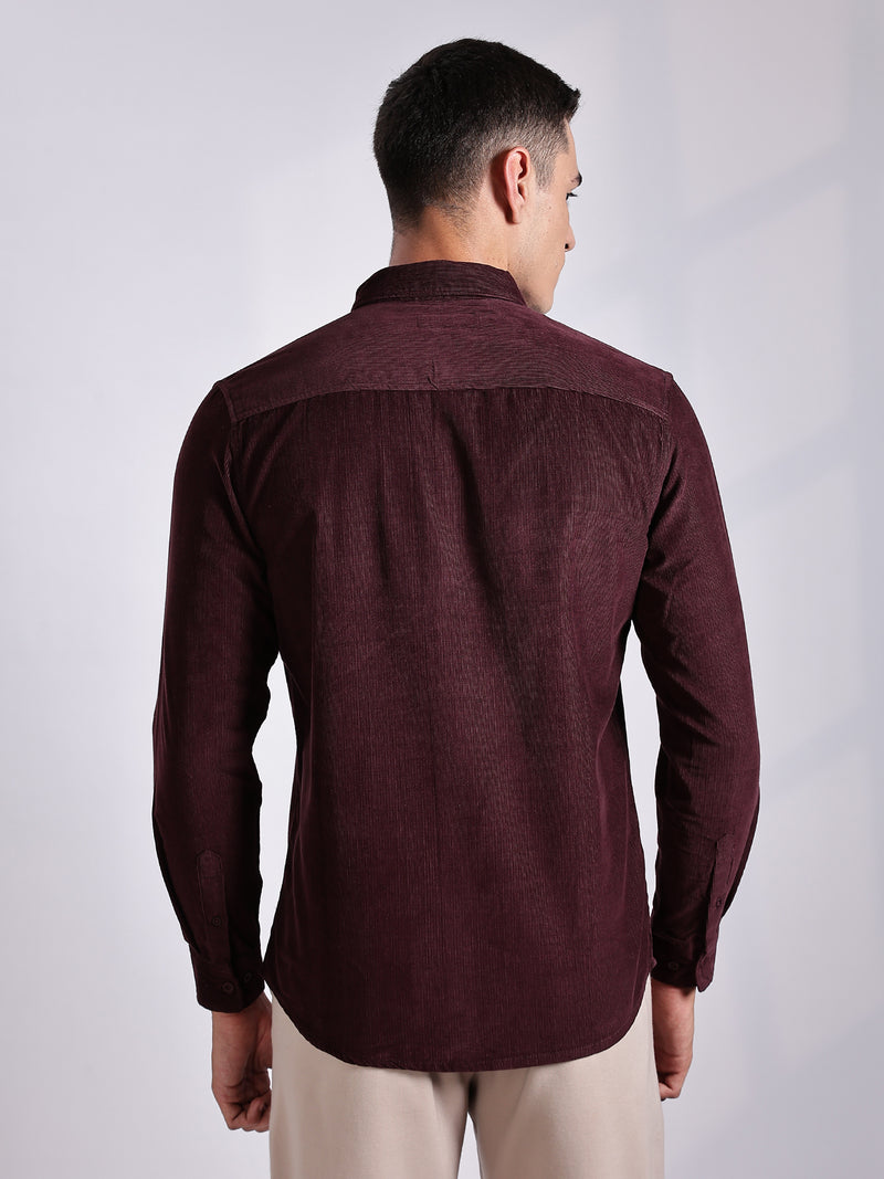 Thomas Scott Men Maroon Regular Fit Long Sleeves Cotton Corduroy Casual Shirt