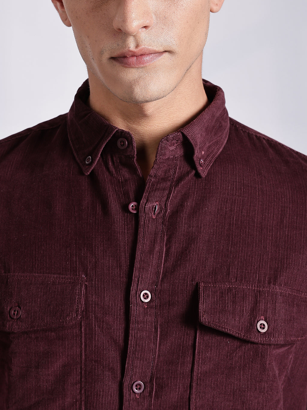 Thomas Scott Men Maroon Regular Fit Long Sleeves Cotton Corduroy Casual Shirt