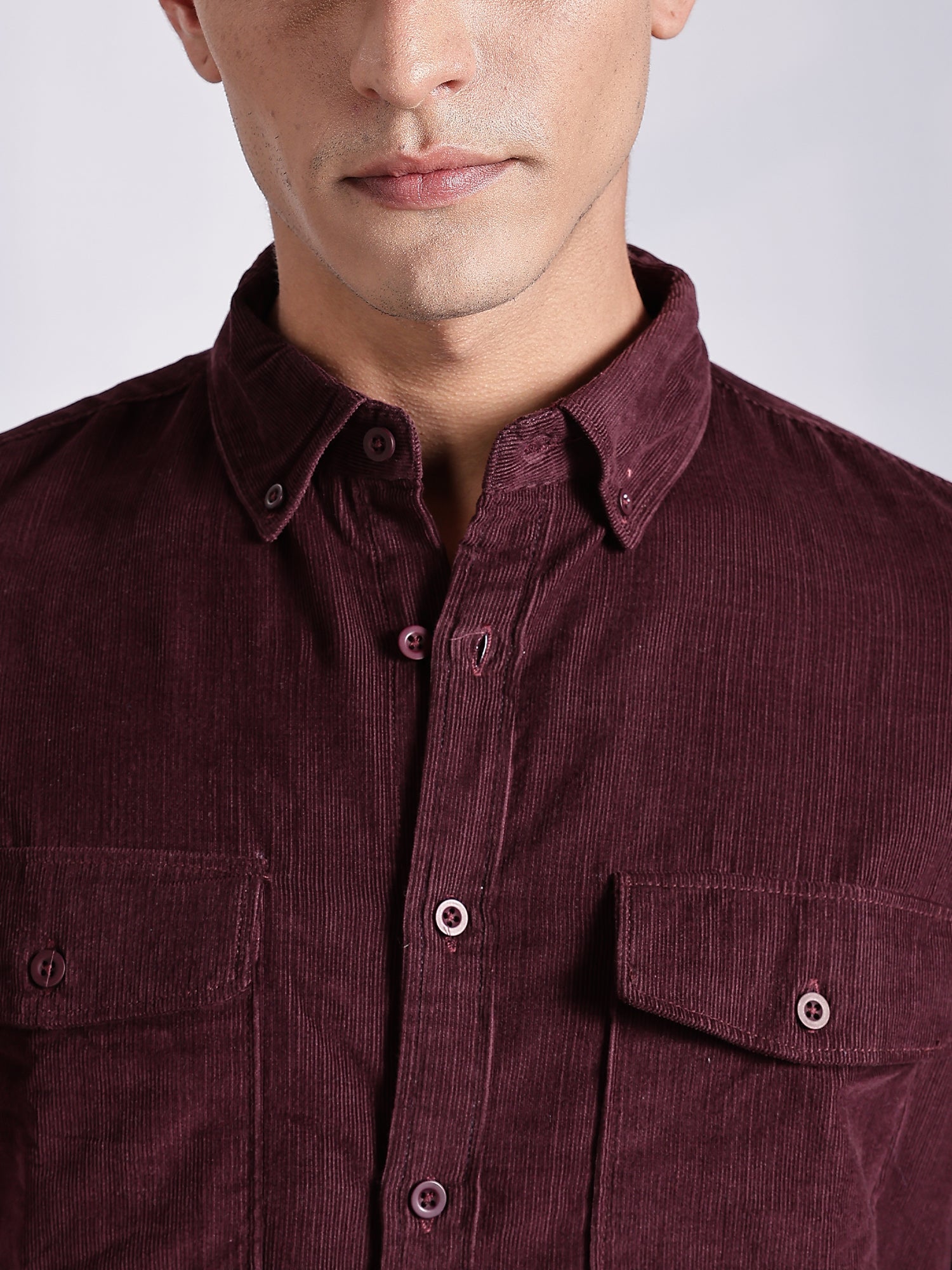Thomas Scott Men Maroon Regular Fit Long Sleeves Cotton Corduroy Casual Shirt
