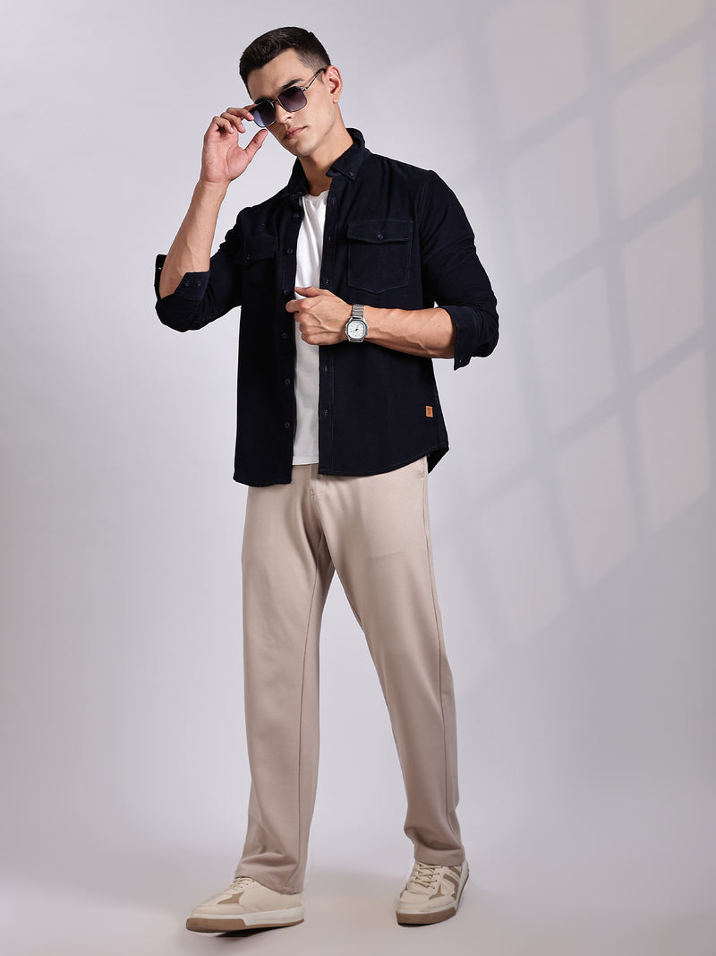Thomas Scott Men NavyBlue Regular Fit Long Sleeves Cotton Corduroy Casual Shirt