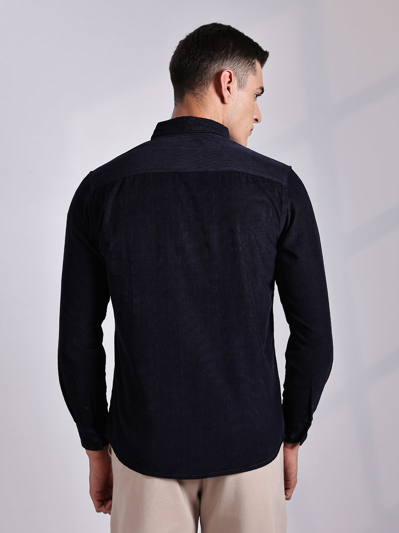 Thomas Scott Men NavyBlue Regular Fit Long Sleeves Cotton Corduroy Casual Shirt