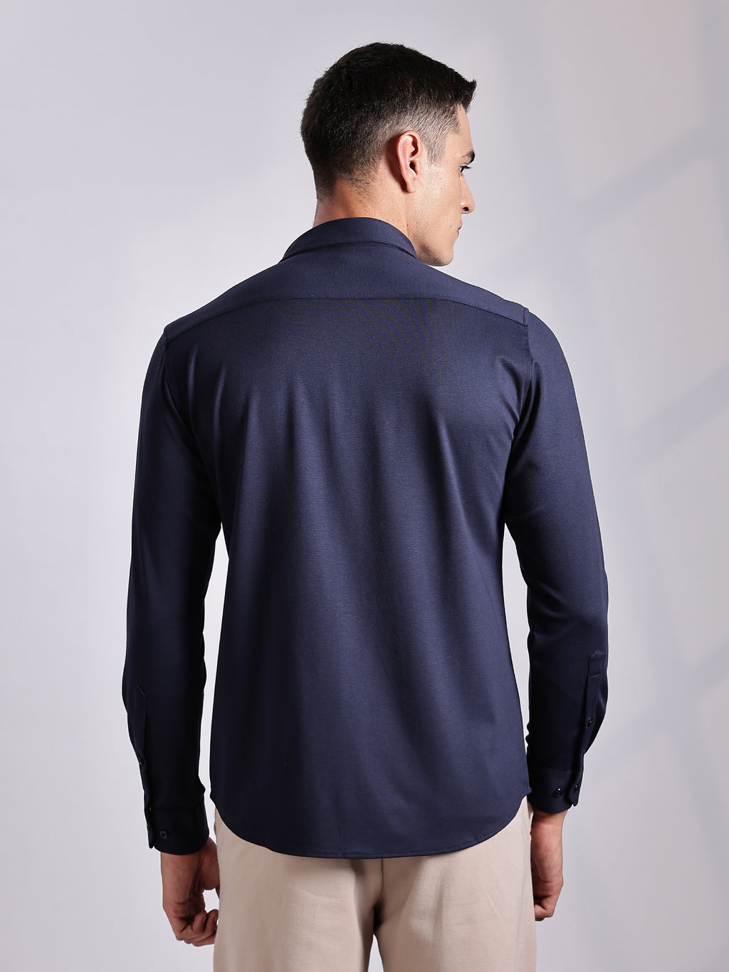 Thomas Scott Men Navy Slim Fit Long Sleeve Solid Knitted Casual Shirt