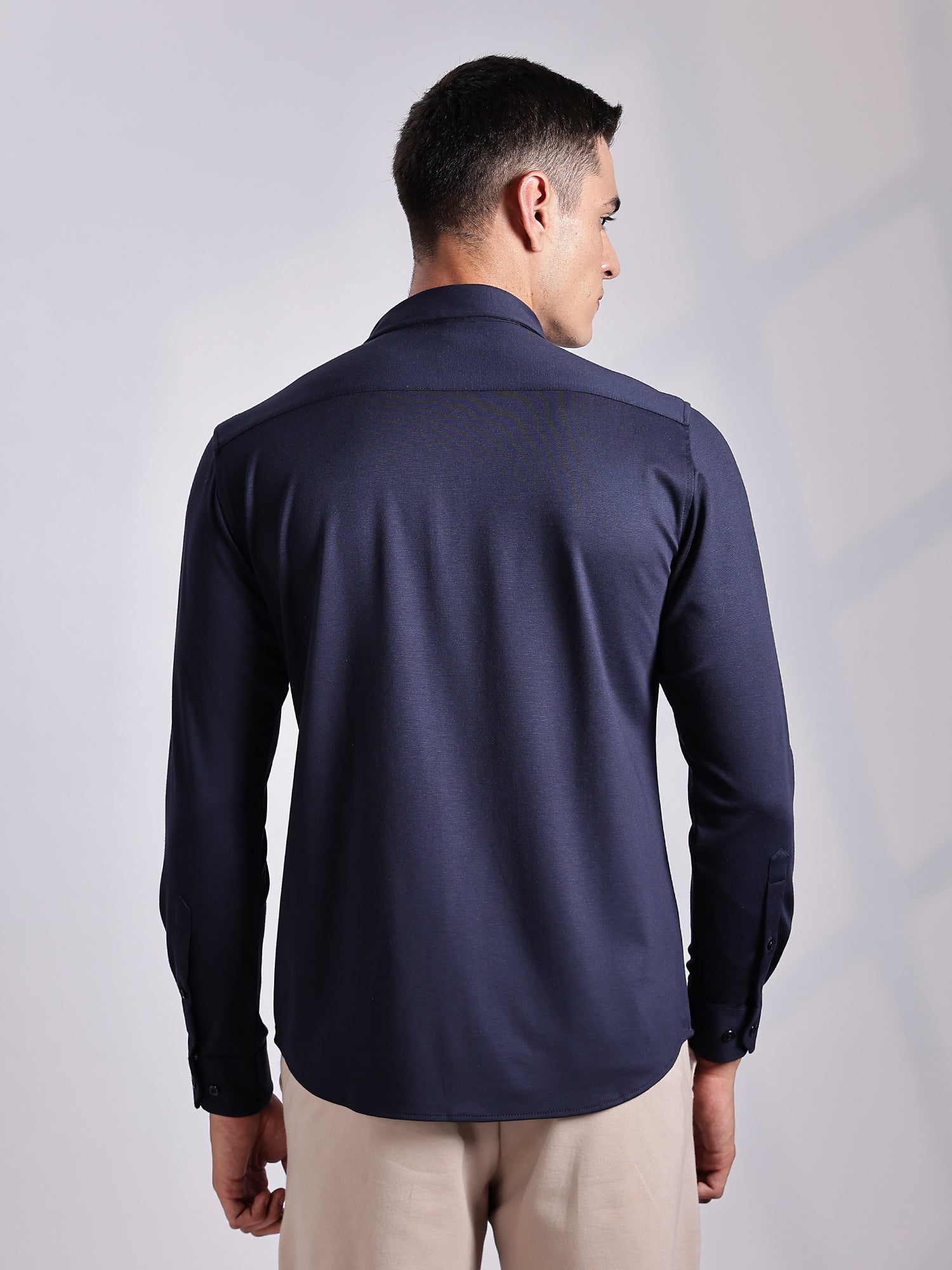 Thomas Scott Men Navy Slim Fit Long Sleeve Solid Knitted Casual Shirt