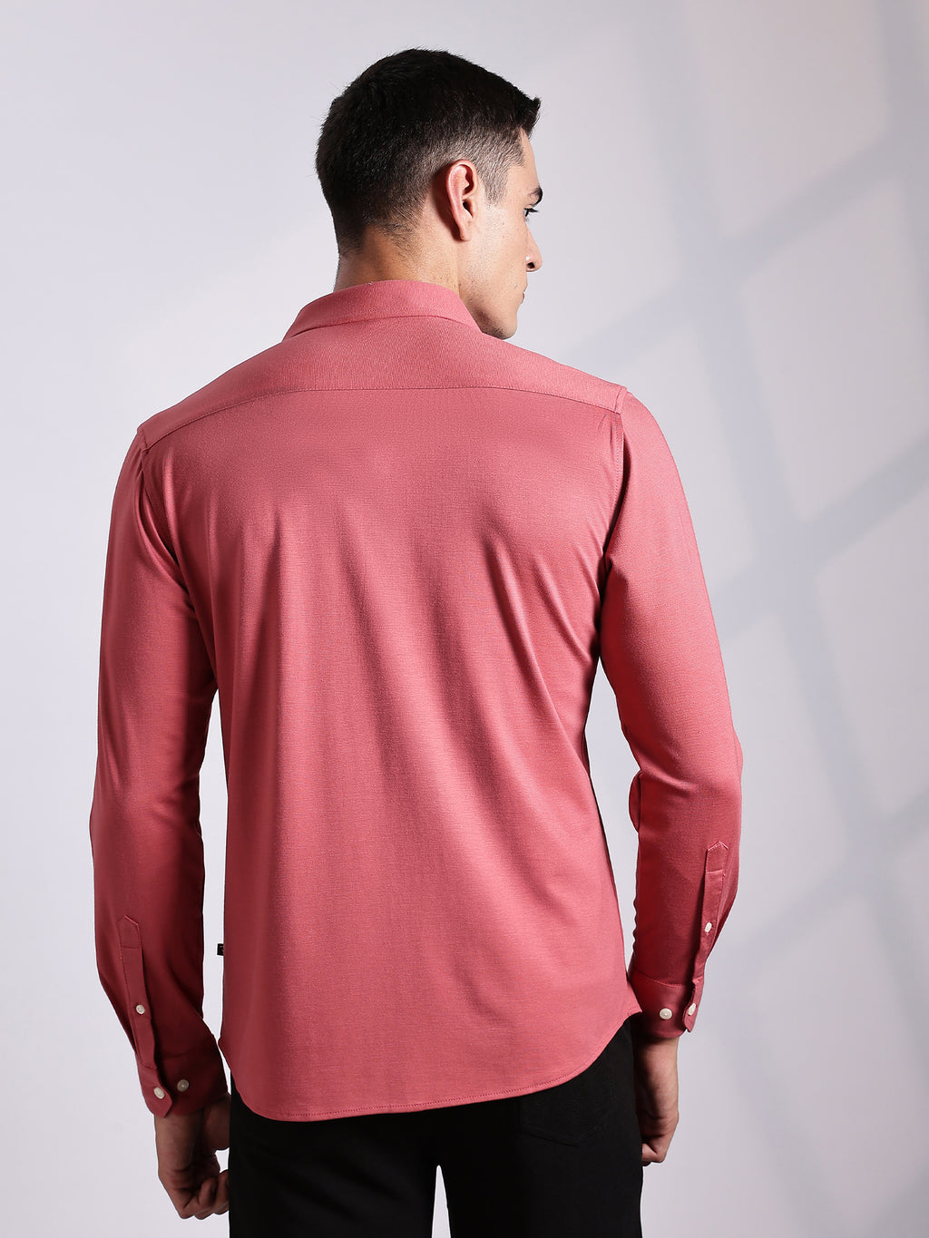 Thomas Scott Men DarkPeach Slim Fit Long Sleeve Solid Knitted Casual Shirt