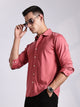 Thomas Scott Men DarkPeach Slim Fit Long Sleeve Solid Knitted Casual Shirt