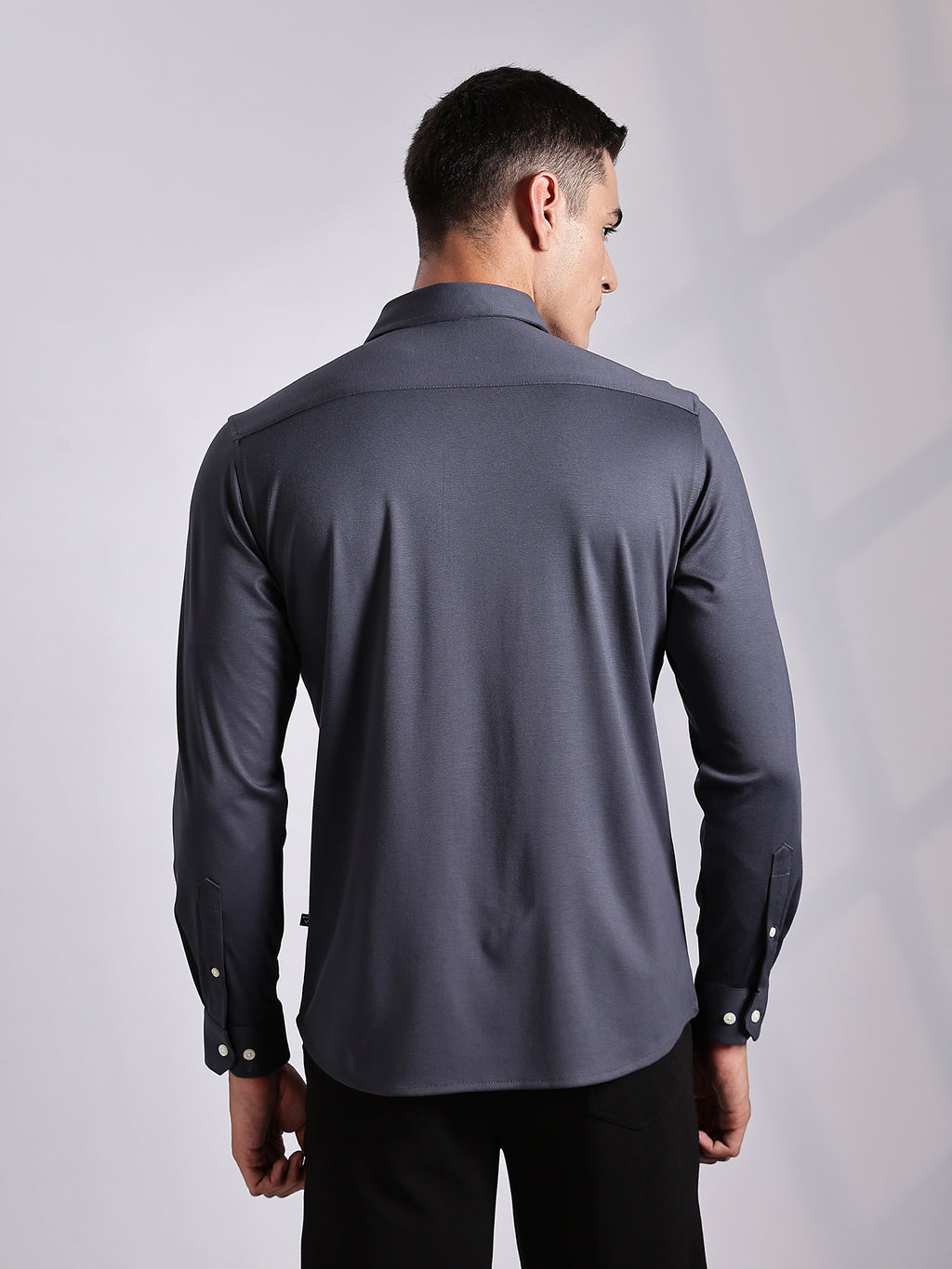 Thomas Scott Men Grey Slim Fit Long Sleeve Solid Knitted Casual Shirt