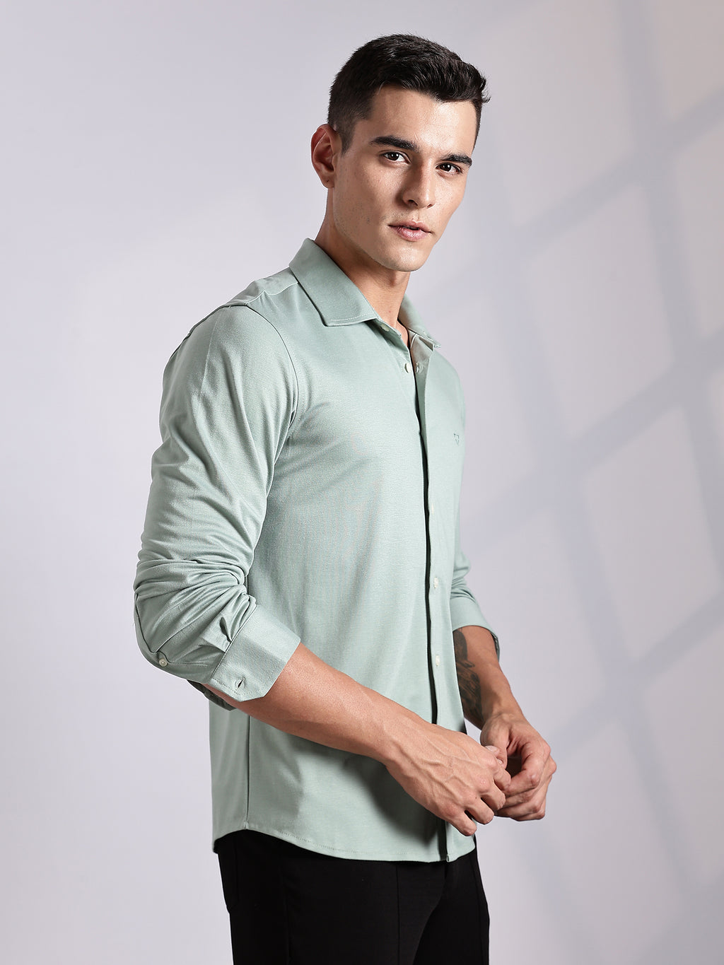 Thomas Scott Men Pista Slim Fit Long Sleeve Solid Knitted Casual Shirt