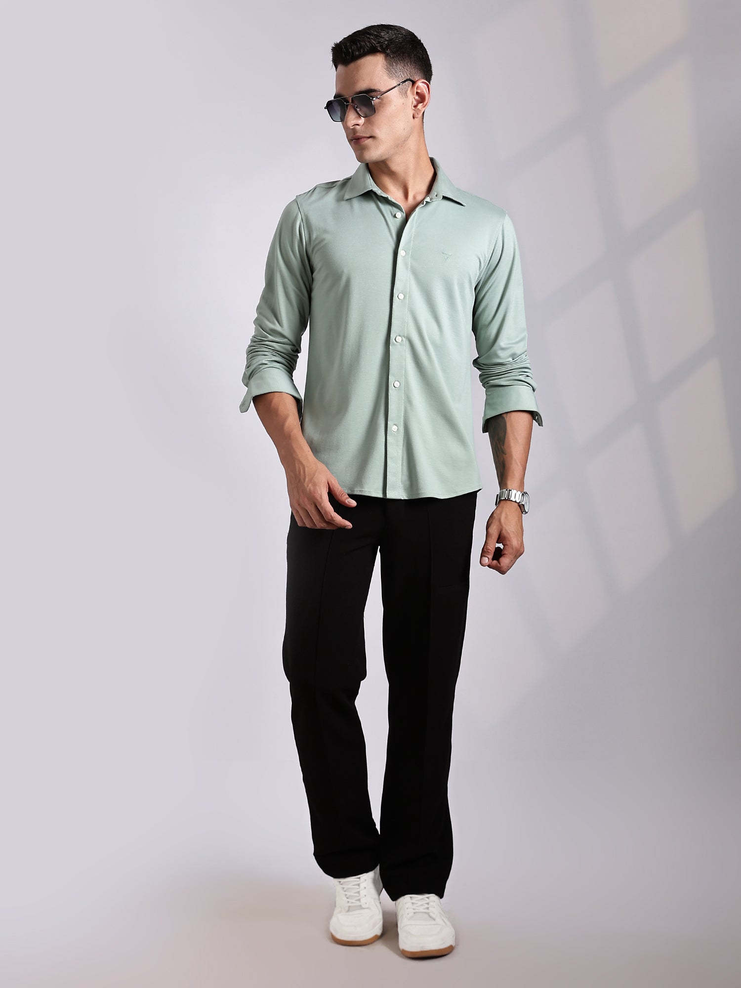Thomas Scott Men Pista Slim Fit Long Sleeve Solid Knitted Casual Shirt