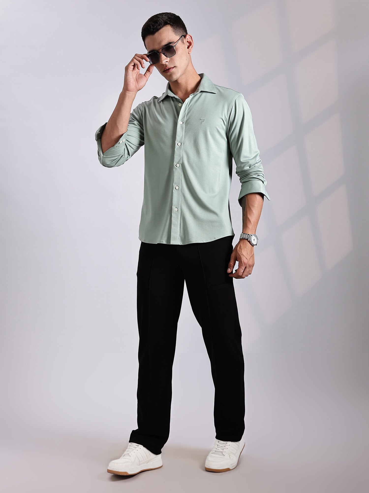 Thomas Scott Men Pista Slim Fit Long Sleeve Solid Knitted Casual Shirt