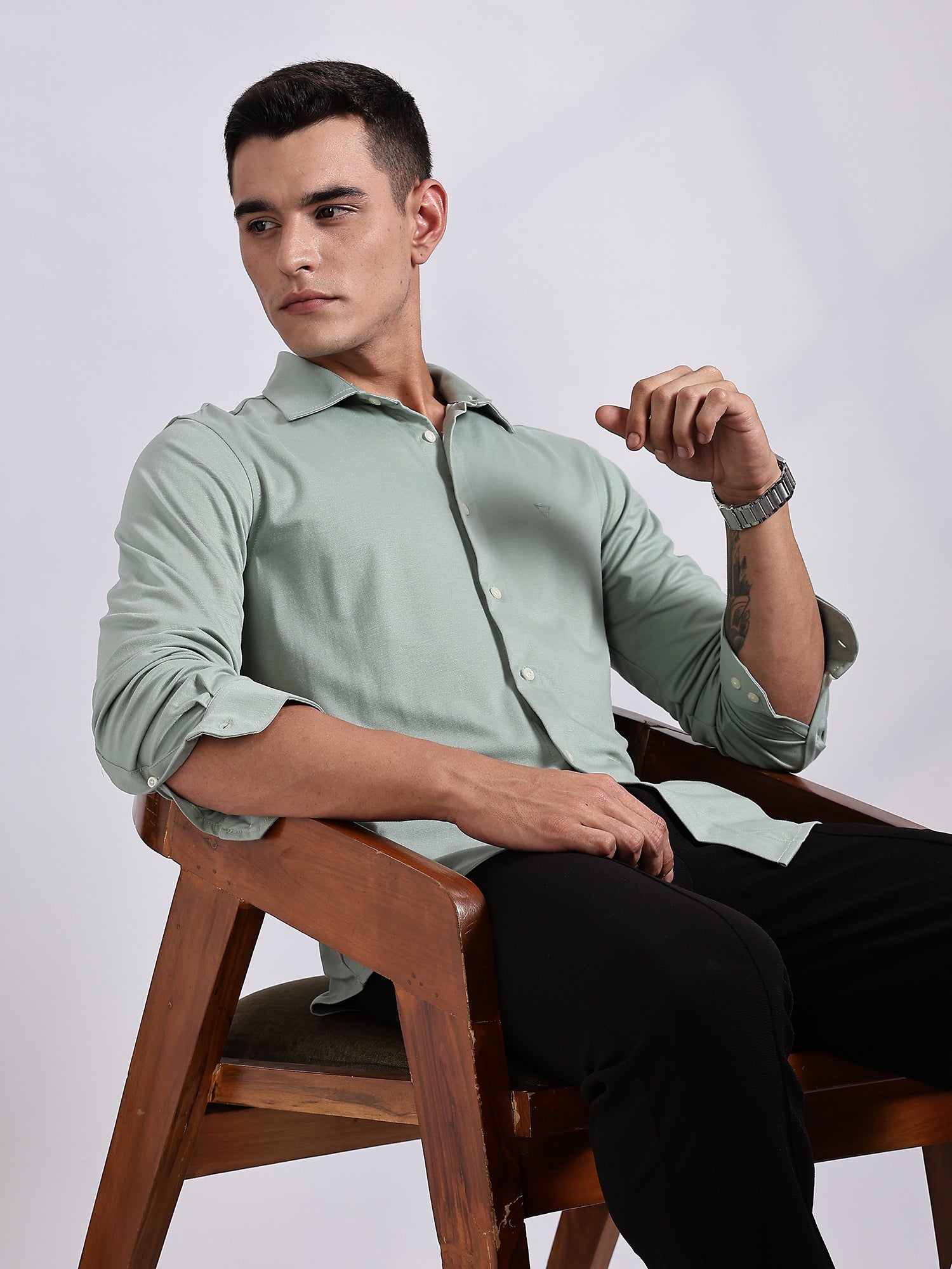 Thomas Scott Men Pista Slim Fit Long Sleeve Solid Knitted Casual Shirt