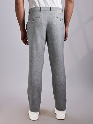 Grey Mid-Rise Regular Fit Linen Chinos Trouser For Men
