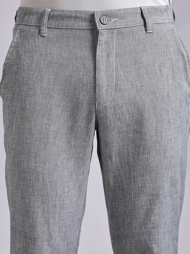 Thomas Scott Men Grey Mid-Rise Regular Fit Linen Chinos Trouser