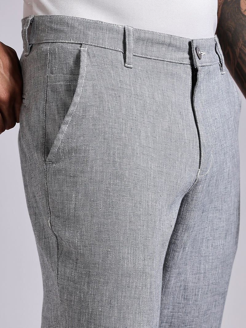 Thomas Scott Men Grey Mid-Rise Regular Fit Linen Chinos Trouser