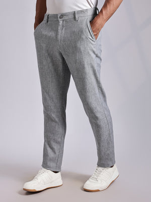 Grey Mid-Rise Regular Fit Linen Chinos Trouser For Men