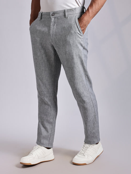 Thomas Scott Men Grey Mid-Rise Regular Fit Linen Chinos Trouser