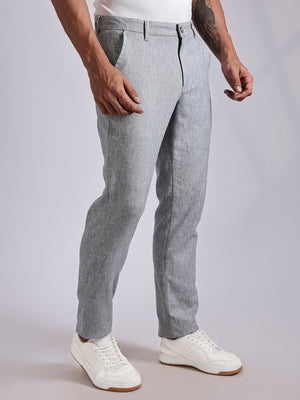 Grey Mid-Rise Regular Fit Linen Chinos Trouser For Men