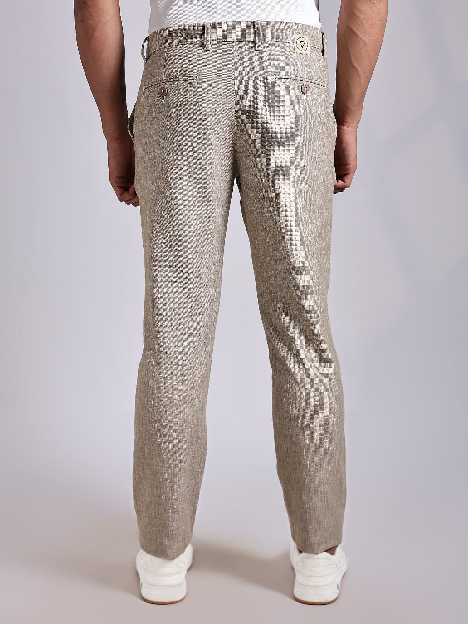 Thomas Scott Men Beige Mid-Rise Regular Fit Linen Chinos Trouser